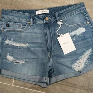 KANCAN High Rise Distressed Cuffed Denim Sh